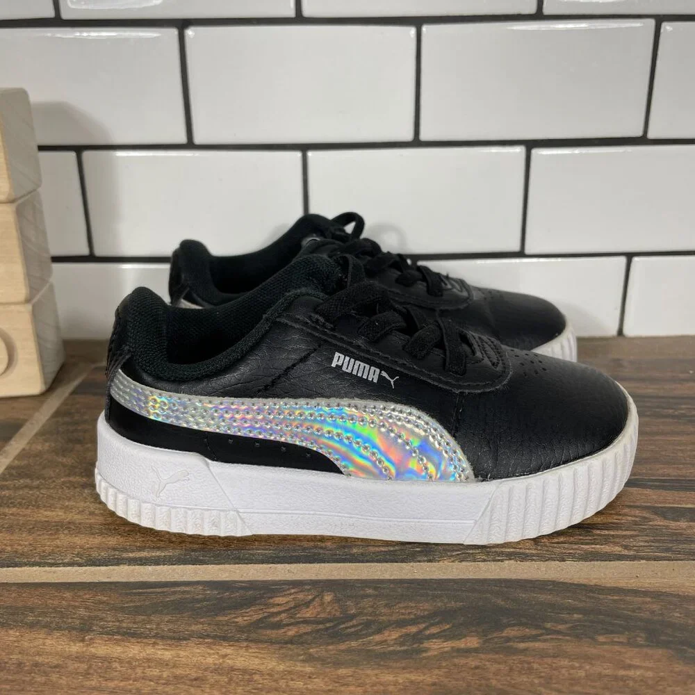 Puma Carina Rainbow AC Toddler Boys Size 8C Shoes Black Slip On Sneakers